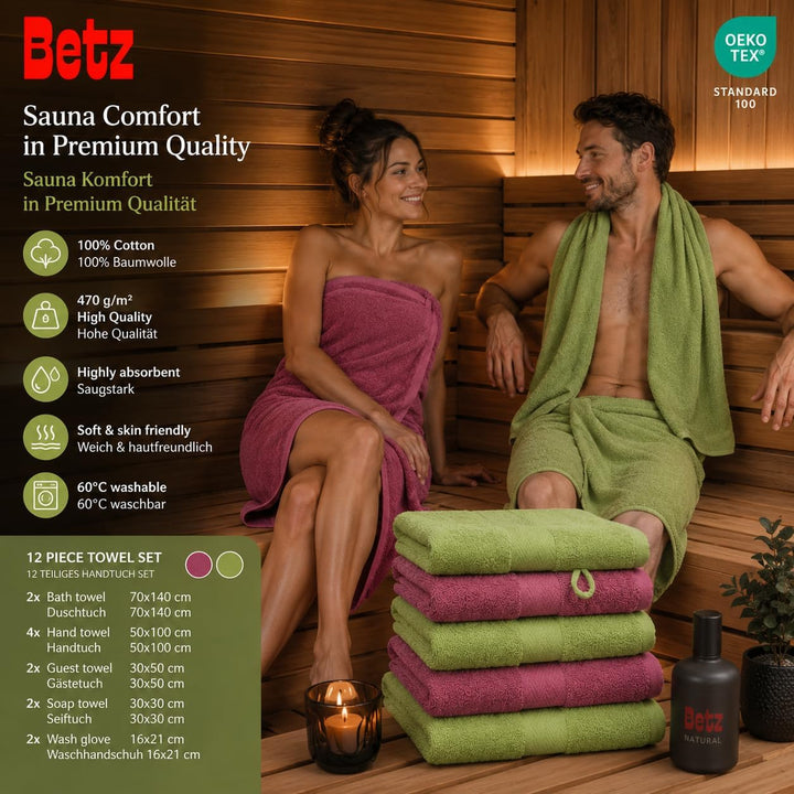 Betz 12-TLG. Handtuch Set Premium 100% Baumwolle 2 Duschtücher 4 Handtücher 2 Gästetücher 2 Seiftüch