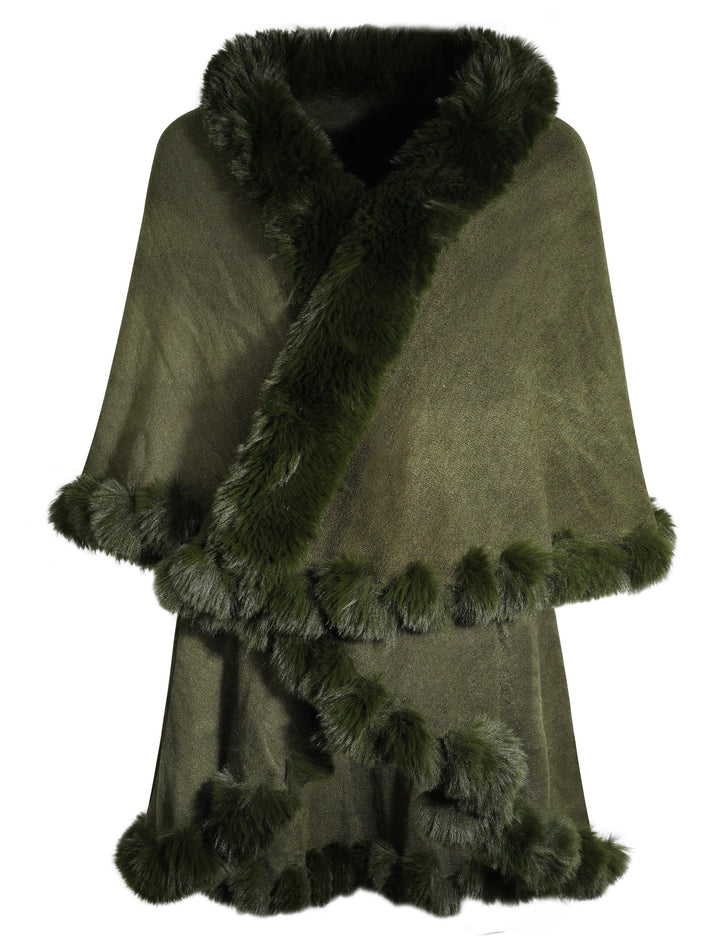 ZLYC Damen Winter Kunstpelz Poncho Strick Schal Stola Warm Cape Cardigan Einfarbig Armeegrün, Einfar