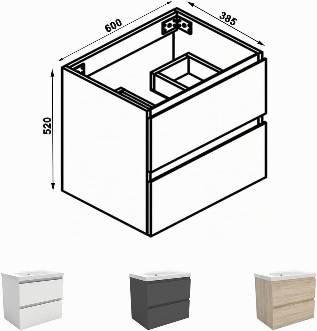 Aica Sanitär Waschbeckenunterschrank 60 cm Unterschrank Waschtischunterschrank Weiss