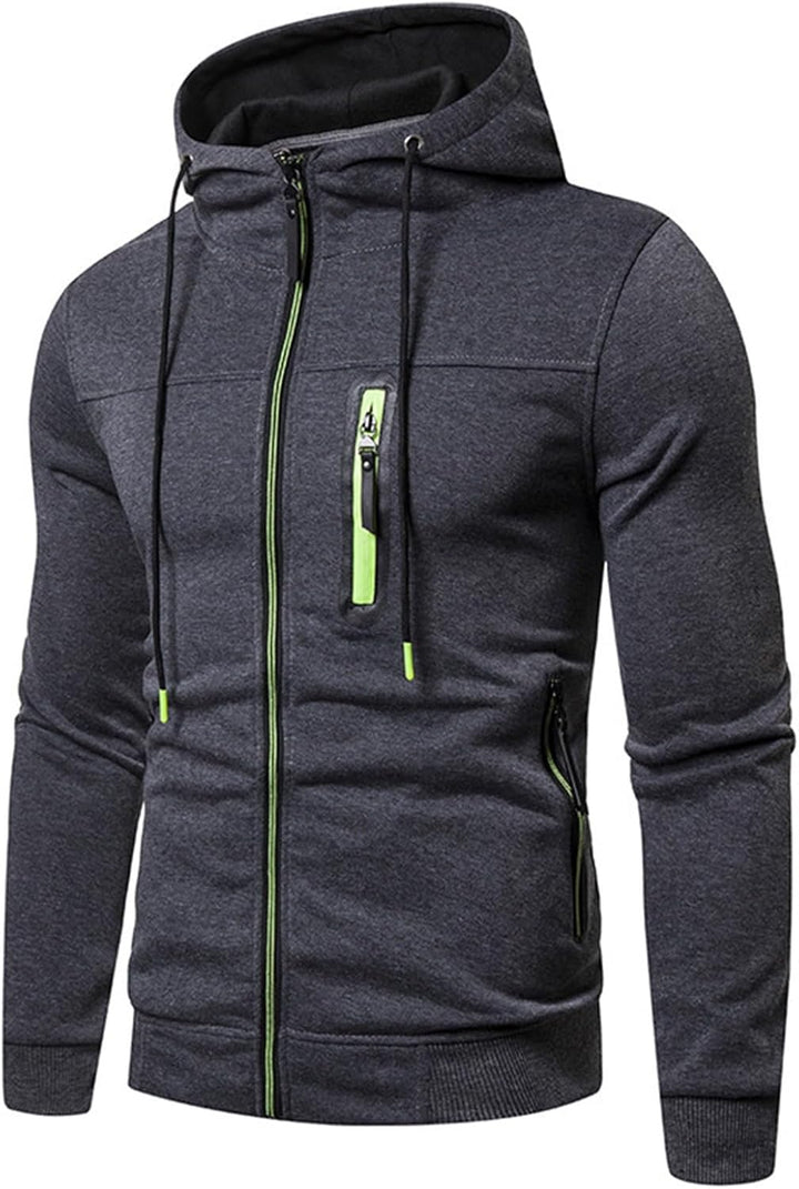 Sportjacke Herren Casual Sweatjacke Zip Kordelzug Hoodie Sweatshirt Jacke Basic mit Kapuze Langarm K