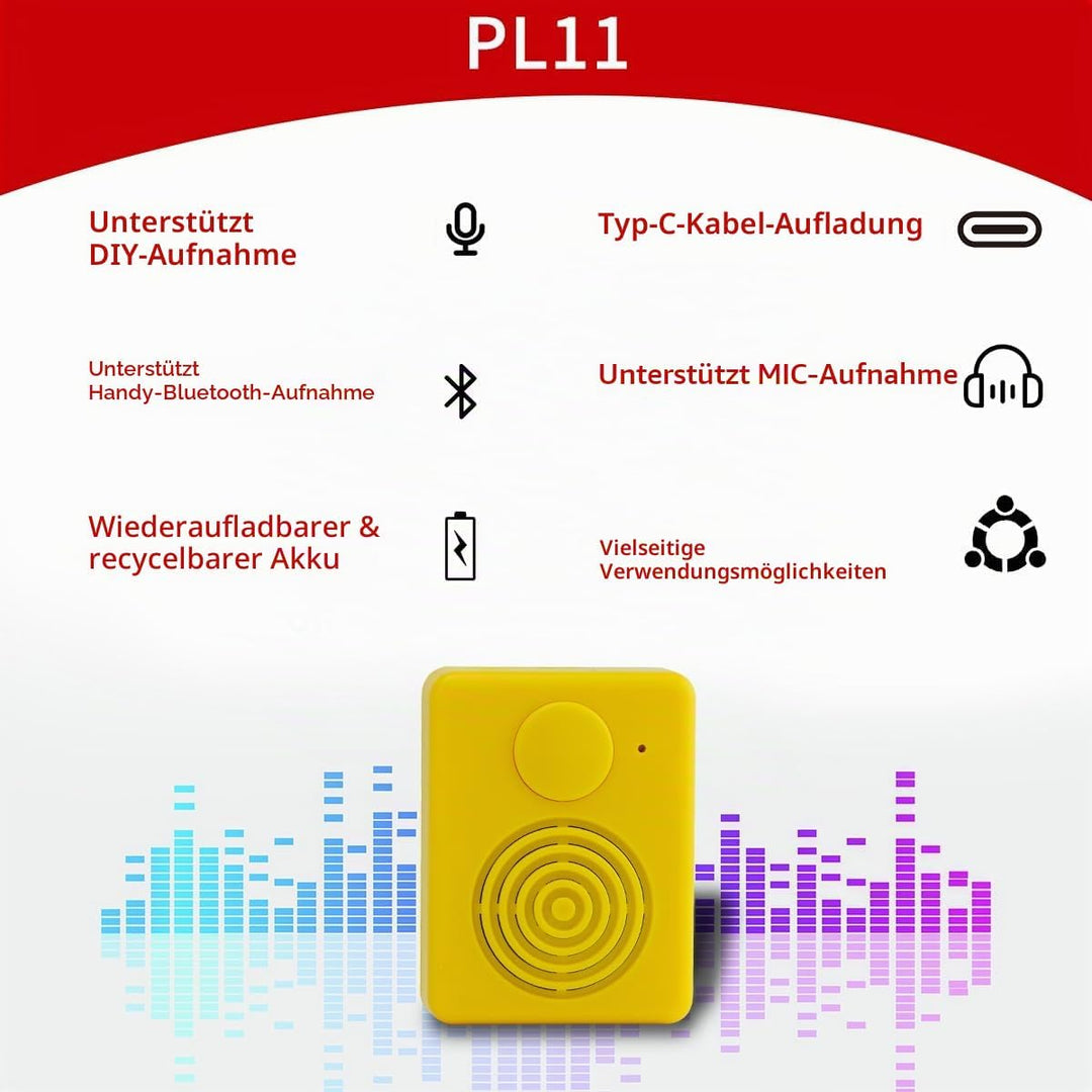 16 MB Diktiergerät mit Lautsprecher, unterstützt Bluetooth und Mikrofonaufnahmen,16 Minuten einfache