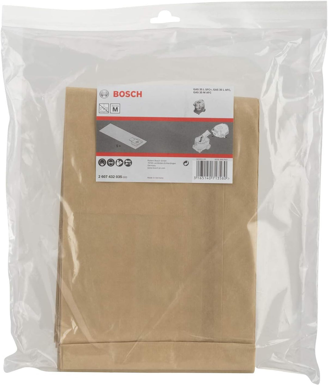 Bosch Professional Papier Staubsauger Beutel (5 Stück, für GAS 35, in Plastikhülle), 2607432035, Far