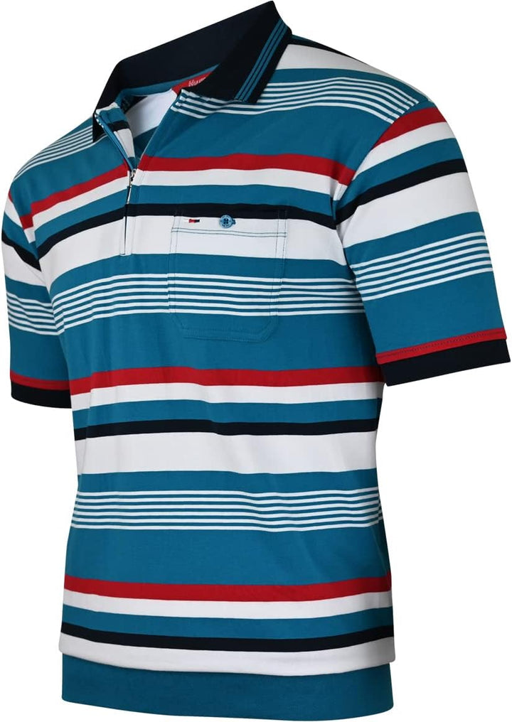 Soltice Herren Kurzarm Poloshirts Gestreifte Blousonshirts mit Brusttasche Baumwoll-Mix, Grösse M bi