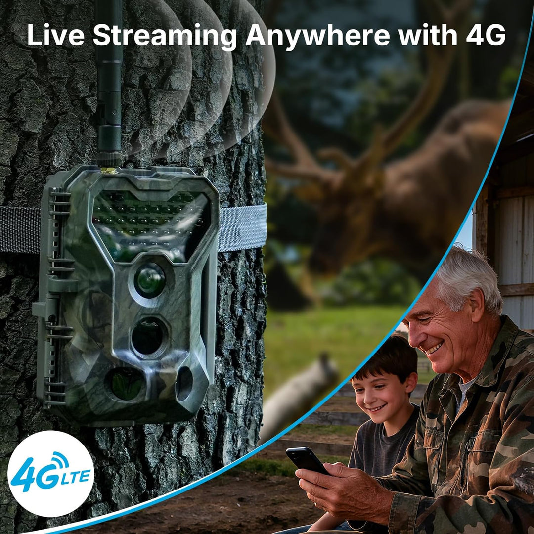 S970 4G LTE Wildkamera, 48MP 1296P, Mit Live Streaming Funktion, Nachtvision, 0.1s Bewegungsaktivier