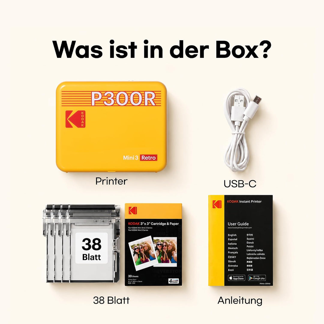 KODAK Mini 3 Retro 4PASS Fotodrucker, tragbar (7,6 x 7,6 cm) – Paket mit 68 Blättern, Weiss Impriman