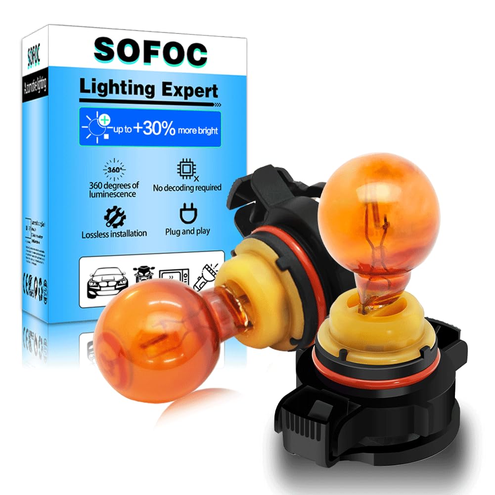 SOFOC PSY24W Birne 12V Blinker Vorne Amber Gelb Nebelscheinwerfer Ersatz Halogenbirne 24W 2Stk Gelb