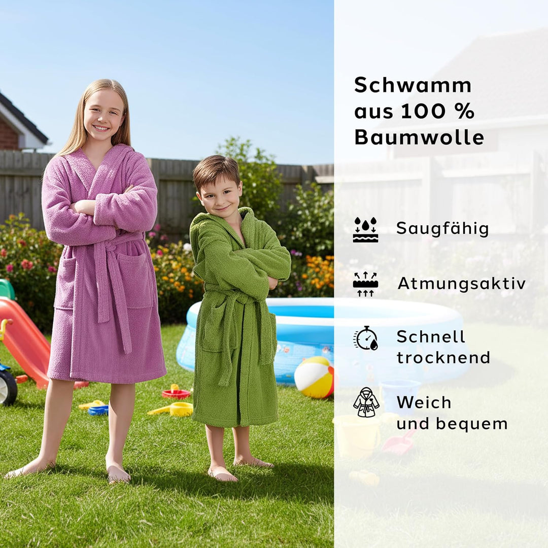 Caleffi Bademantel für Jungen – Bademantel für Mädchen – aus Frottee mit Kapuze, Gürtel und Taschen