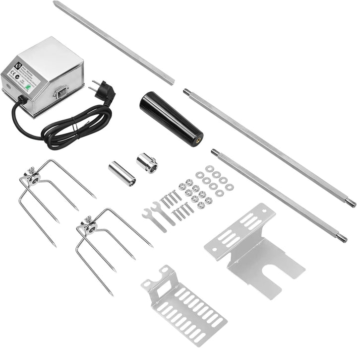 Elektrischer Drehspiess Mit 220-240V Motor und 2X vierzackiger Grillgabel 304 Edelstahl Drehspiess,