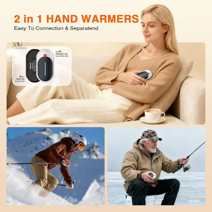 Handwärmer Elektrisch 2er Pack, 6000mAh Ultrathin Wiederaufladbar Handwärmer, Tragbarer Taschenwärme