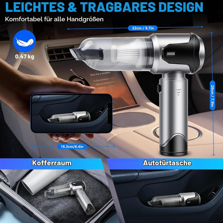 Handstaubsauger Akku Kabellos 25000Pa Mini Auto Staubsauger mit Bürstenloser Motor 4 in 1 Akku Staub