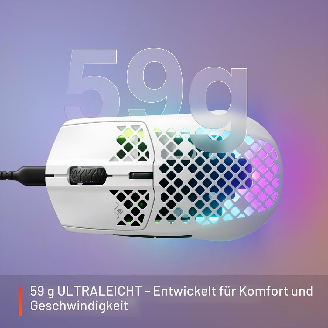 SteelSeries Aerox 3 Wireless Snow (2022) - Superleichte Gaming-Maus - 68 g Gewicht und wasserabweise