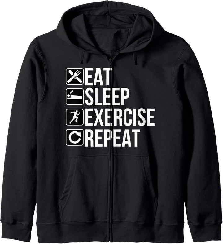 Workout Funny — Eat Sleep — Übung wiederholen Kapuzenjacke