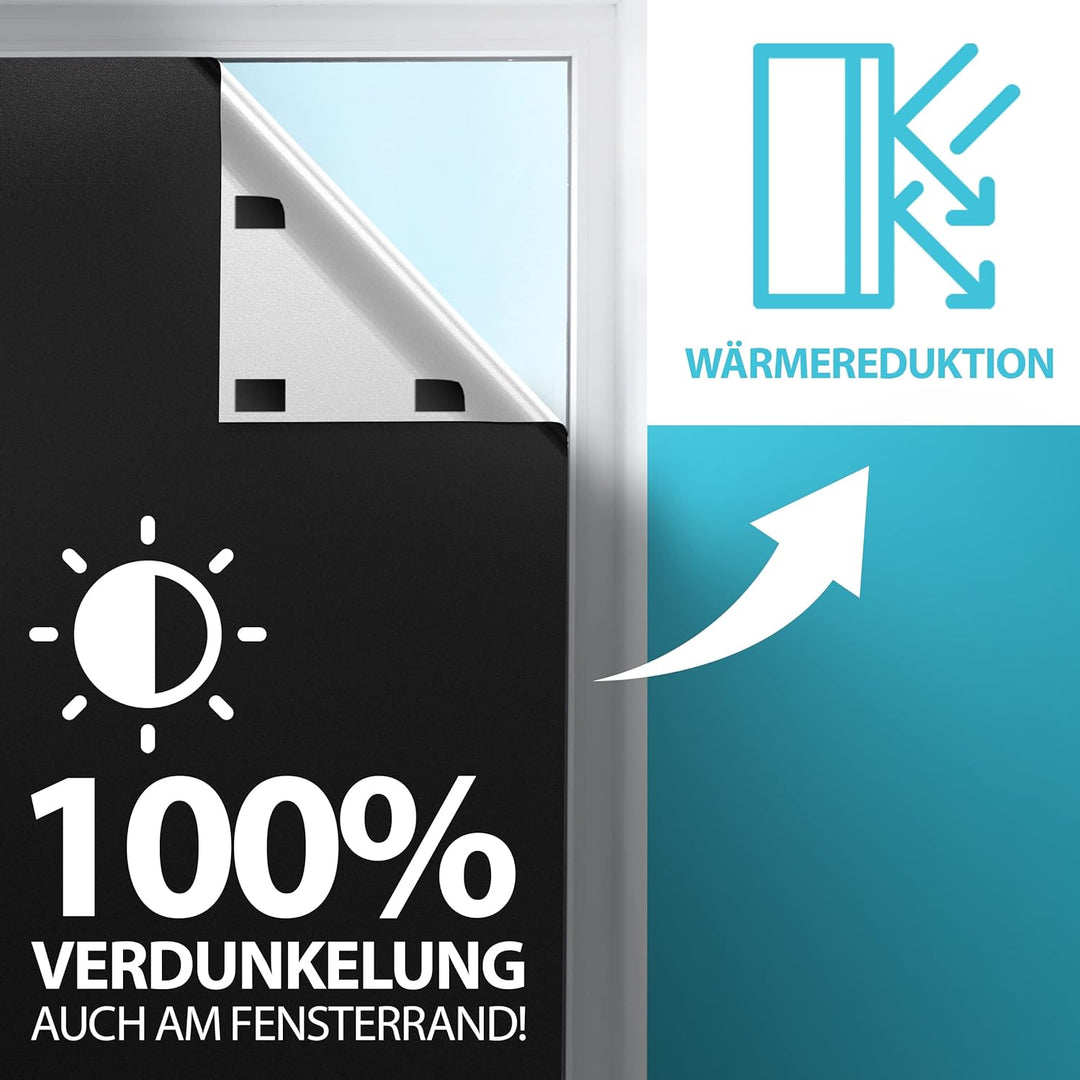 Xcelenze - Fenster Verdunkelung 100% lichtundurchlässig | 2m x 1,45m schwarz | Sonnenschutz Dachfens