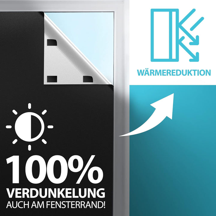 Xcelenze - Fenster Verdunkelung 100% lichtundurchlässig | 2m x 1,45m schwarz | Sonnenschutz Dachfens
