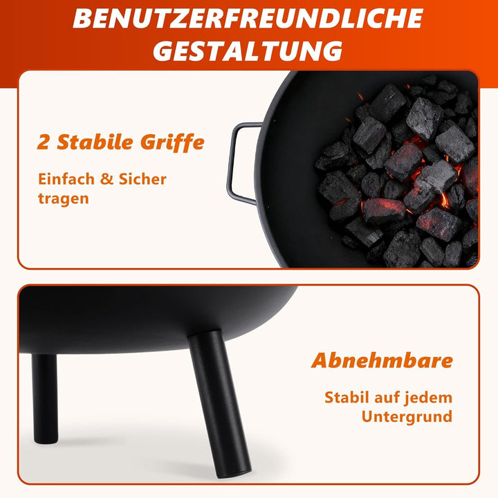 Feuerschale Feuerschalen für den Garten - Feuerstelle Ø 58 cm mit 43 cm Schürhaken - Feuerkorb mit 2