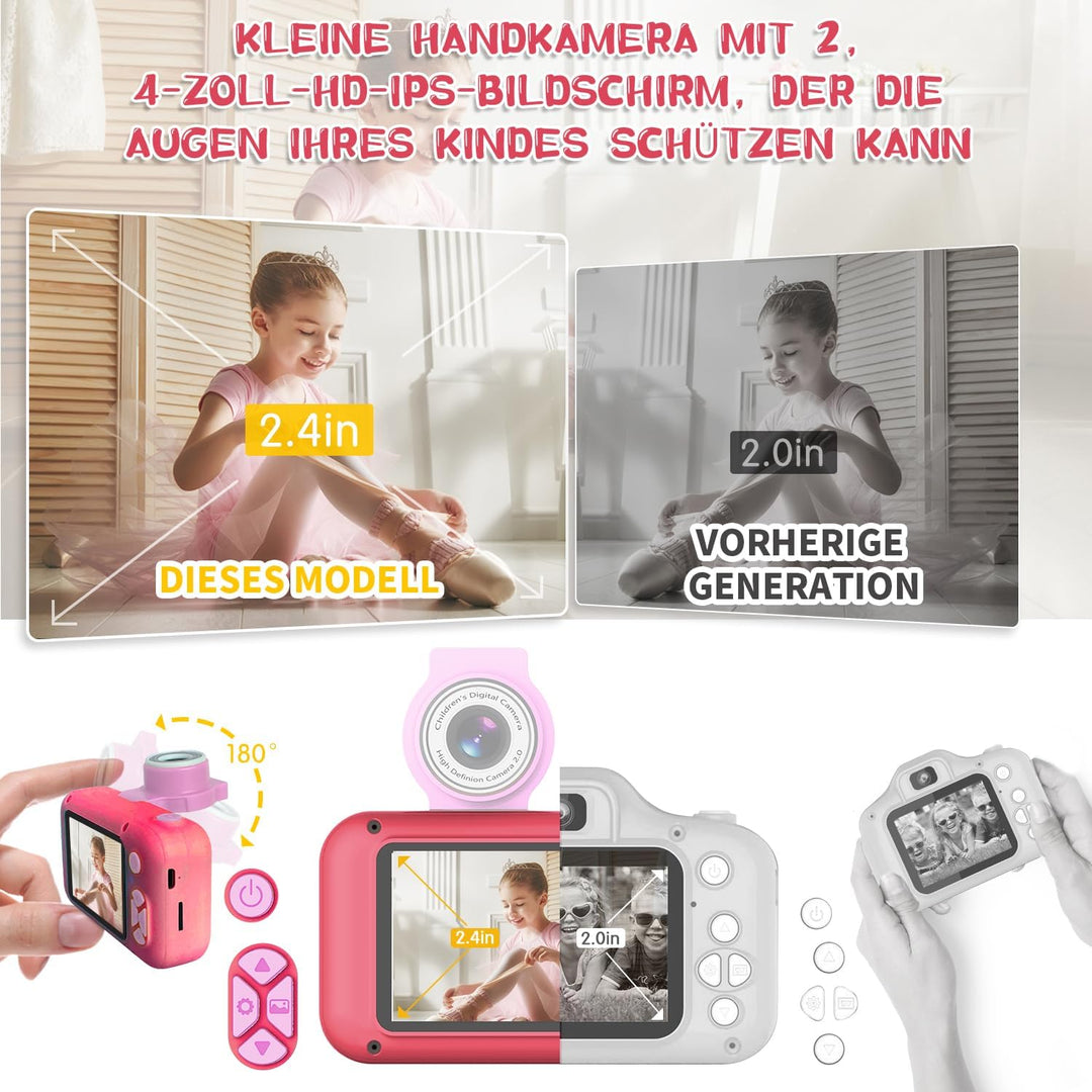 ARNSSIEN Digitalkamera für Kinder Kamera,2,4" IPS Kinderkamera mit 180°Flip | 1080P videokamera &amp; Se