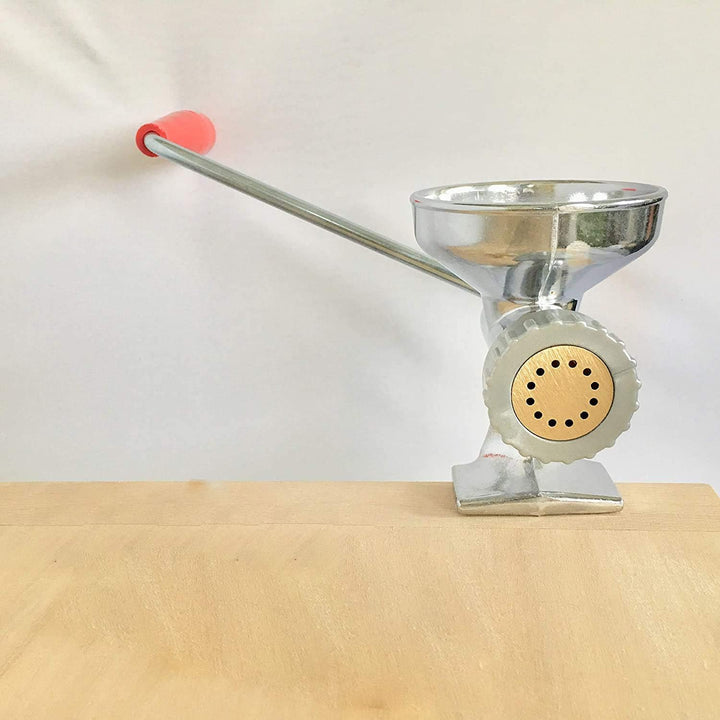 Nudelmaschine manuell mit 3 Matrizen aus Messing und Aluminium für Spaghetti, Makkaroni und Bucatini