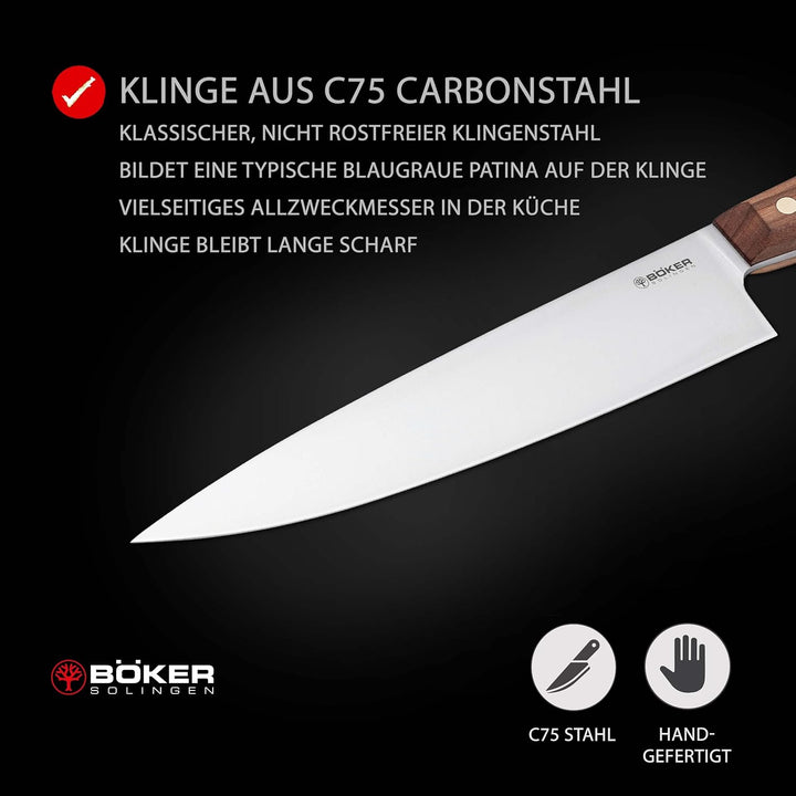 BÖKER SOLINGEN® Cottage-Craft - handgefertigtes Carbonstahl Chefmesser Solingen - extra scharfes Küc