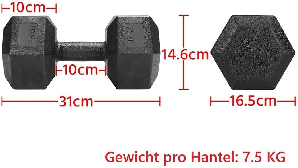 Yaheetech 2 Stück Hantel Set 5/7,5/10 Kg Kurzhanteln Gusseisen Hexagon Hanteln Gewichte Training für
