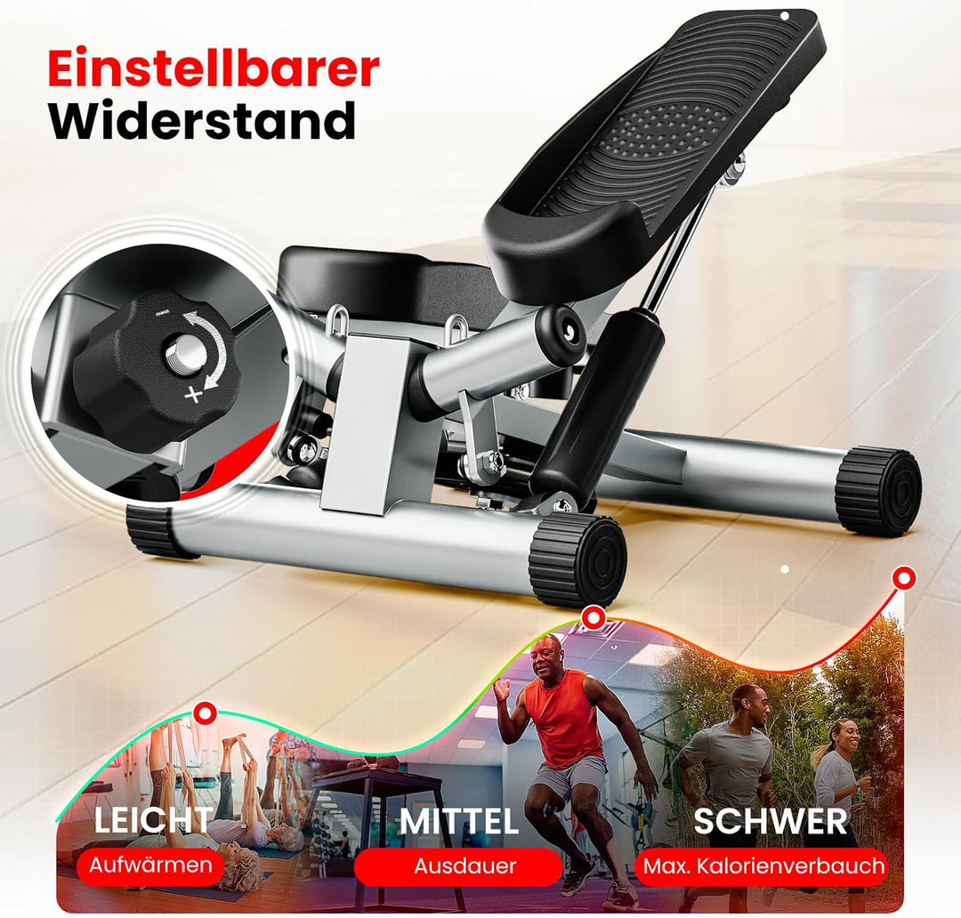 Ultrasport Swing Stepper inklusive Trainingsbändern / Hometrainer Stepper mit verstellbarem Widersta