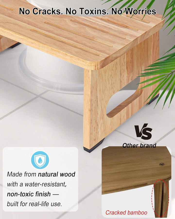 YOSE Toilettenhocker aus Holz für Erwachsene, Faltbarer Hockhocker fürs Badezimmer, Rutschfester Dop