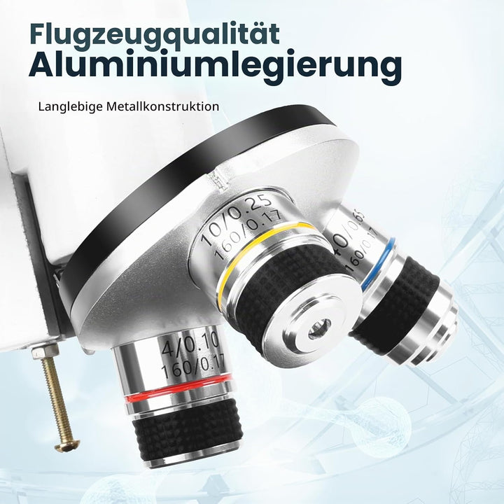 40-2000x Mikroskop, Professionelles Metall-Mikroskop für Erwachsene &amp; Kinder, mit 10x &amp; 25x Okularen