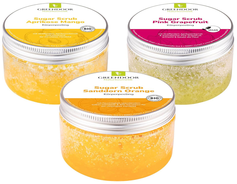 GREENDOOR Körperpeeling SPARSET Sugar Scrub FRUCHT 690g, 3 Zuckerpeeling, natürlich ohne Mikroplasti