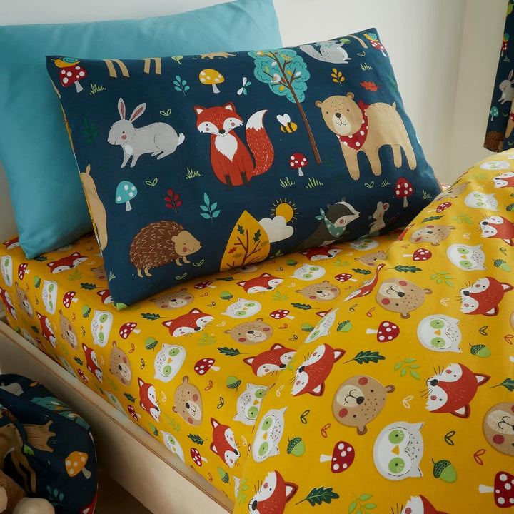 Happy Linen Company Wende-Bettwäsche-Set für Mädchen und Jungen, Marineblau, für Einzelbett, Wald, F