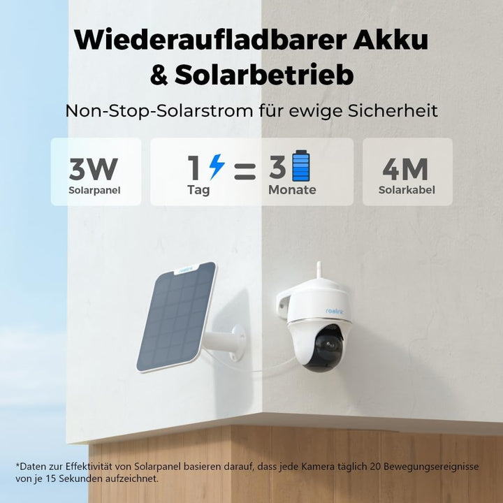 Reolink 3MP Überwachungskamera Aussen Akku WLAN 355°/140° Schwenkbar, 2K Solar IP Kamera Outdoor, Pa
