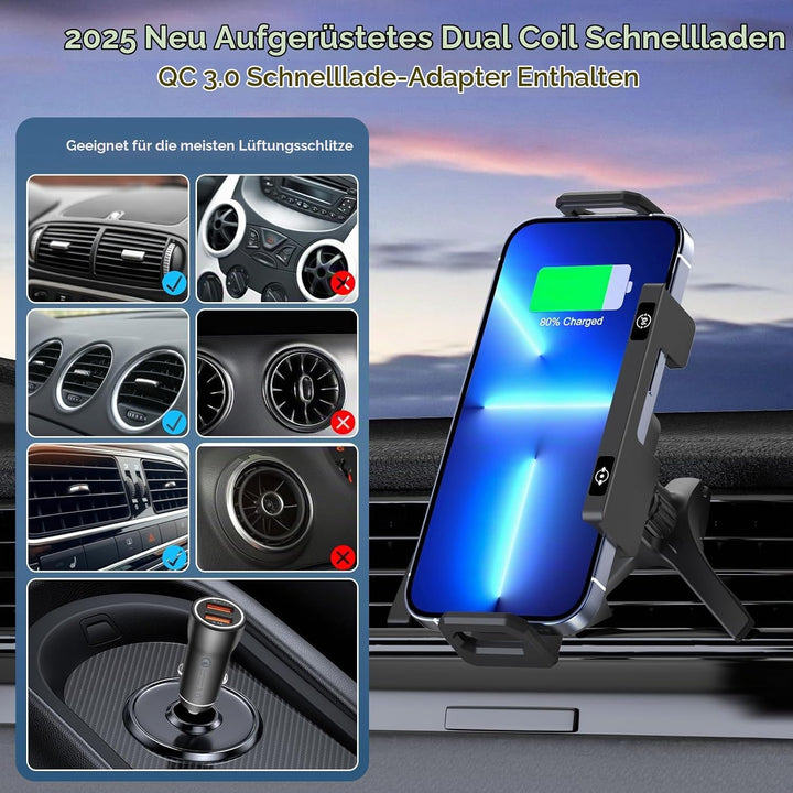 Handyhalterung Auto für Galaxy Z Fold 7 6 5 4 3 2 mit Ladefunktion 15W Dual Coils QC 3.0 Fast Wirele