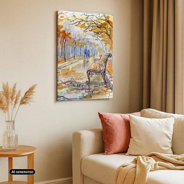 Bilder auf Leinwand Path Bench Herbst Frau Leinwandbild mit Rahmen 45x80cm Wandbilder Dekoration Woh