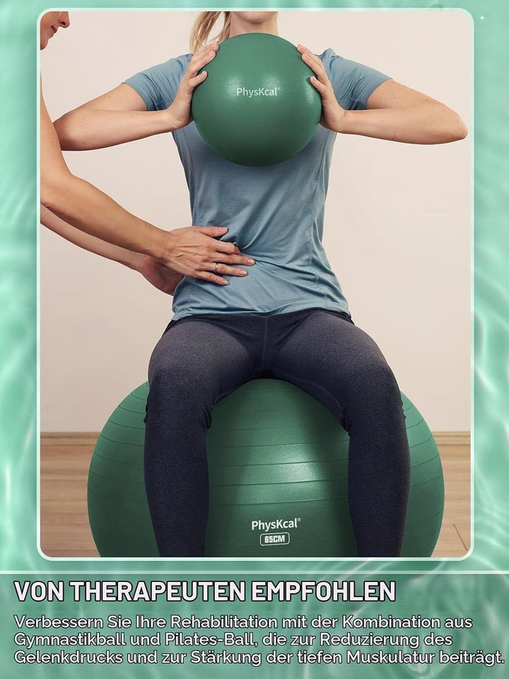 Gymnastikball und 23 cm Pilatesball Set, Anti Burst Gymnastikball, Anti-Rutsch-Sitzball, Balanceball