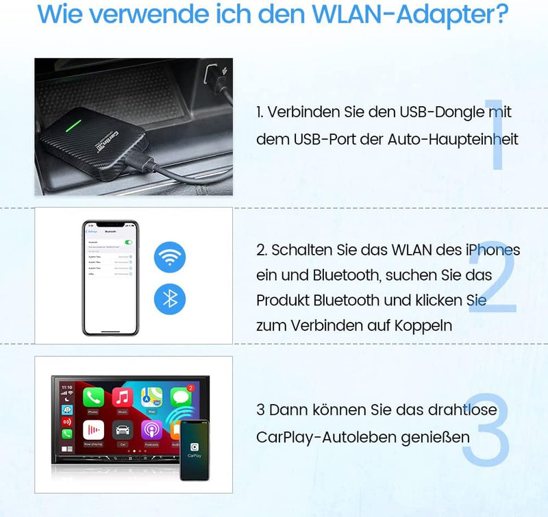 CarlinKit 3.0 Wireless CarPlay-Aktivator, bringt sensorlose Verbindung, kompatibel mit kabelgebunden