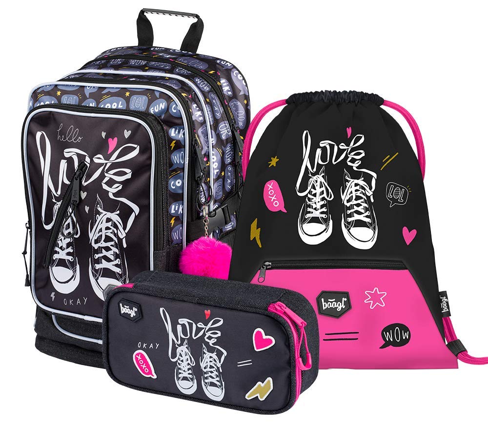 Schulrucksack Set Mädchen 3 Teilig - Schultasche ab 3. Klasse - Grundschule Ranzen mit Brustgurt - E