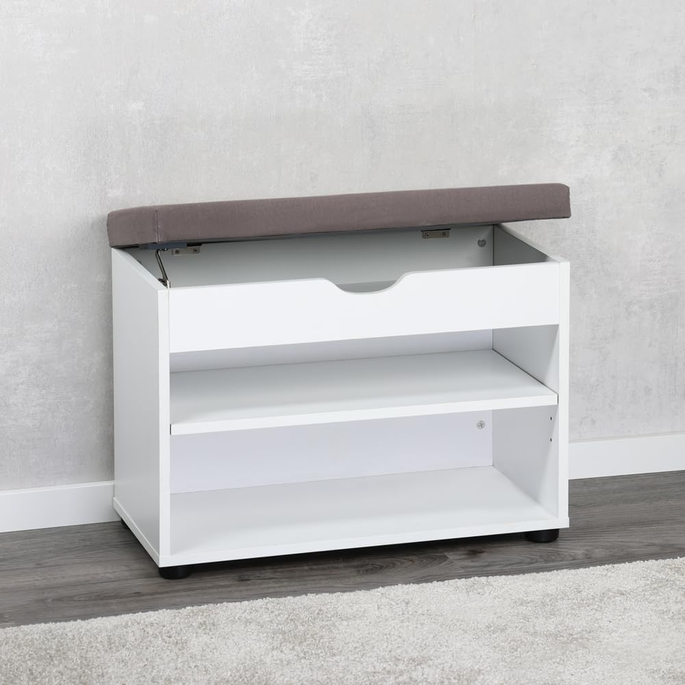 Kesper | Schuhschrank mit Sitzkissen, Material: Faserplatte, Masse: B60 x H45 cm x L30 cm, Farbe: We