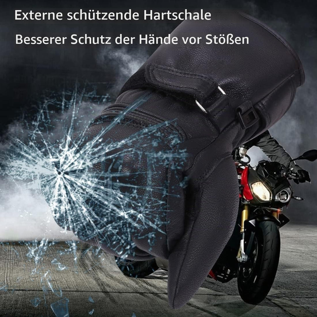 Harssidanzar Herren Winter Motorradhandschuhe,echtes Leder Vollfinger Touchscreen Thermisch gefütter