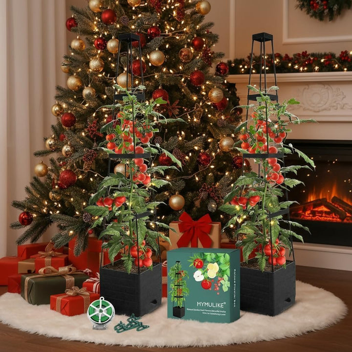 MYMULIKE Rankhilfe Obelisk mit Blumenkasten, Set of 1, Tomaten Rankhilfe mit Pflanzkasten, Schöne Pf