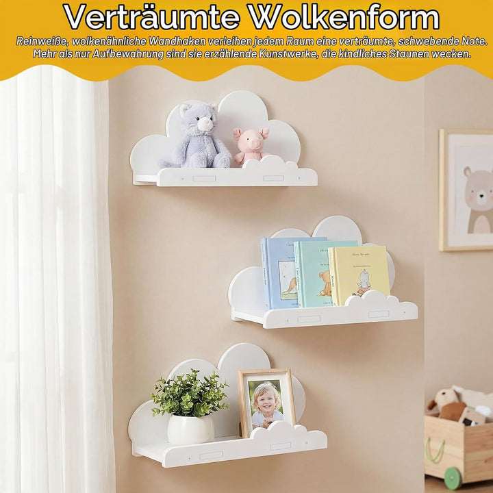 3 Stück Wolkenregal 29,5x9,4x15CM Weiss Wandregal Kinderzimmer Bücherregal Kinder Wand Kinderbücherr