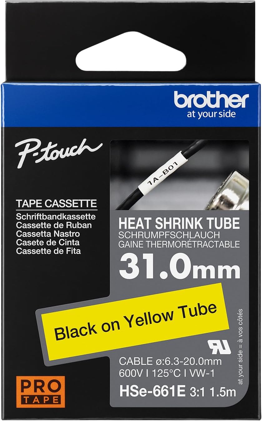 Brother Original Pro Tape HSe-661E Schrumpfschlauch – schwarz auf gelb