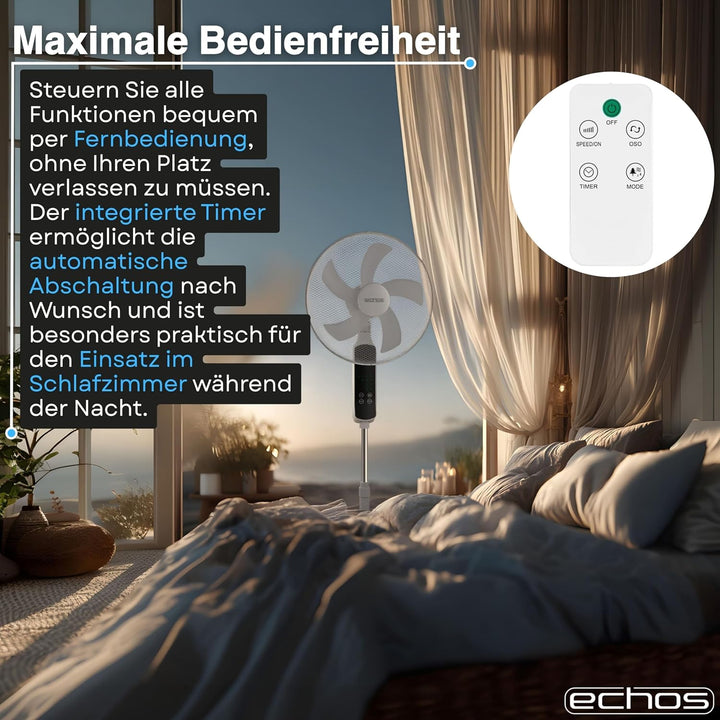 Echos® Standventilator Ø43cm kraftvoller Ventilator sehr leise energiesparend hoher Luftdurchsatz 3