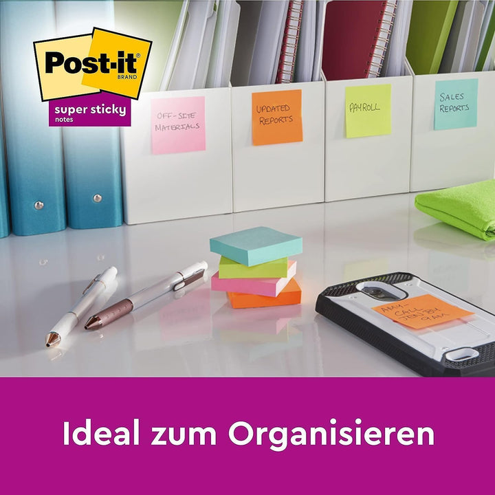 Post-it Super Sticky Notes, Packung mit 24 Blöcken, 90 Blatt pro Block, 76 mm x 76 mm, Farben: Grün,
