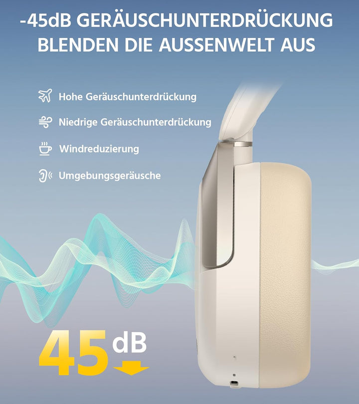 Edifier W830NB Wireless Over Ear Kopfhörer mit -45dB ANC, 94Std. AKKU, LDAC Hi-Res Sound, Spatial So