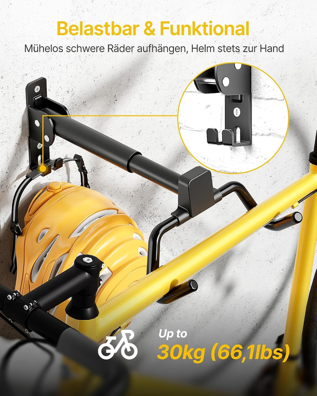 monTEK Fahrrad Wandhalterung, Winkel und Wandabstand einstellbar, Fahrradhalterung Wand Klappbar 30k