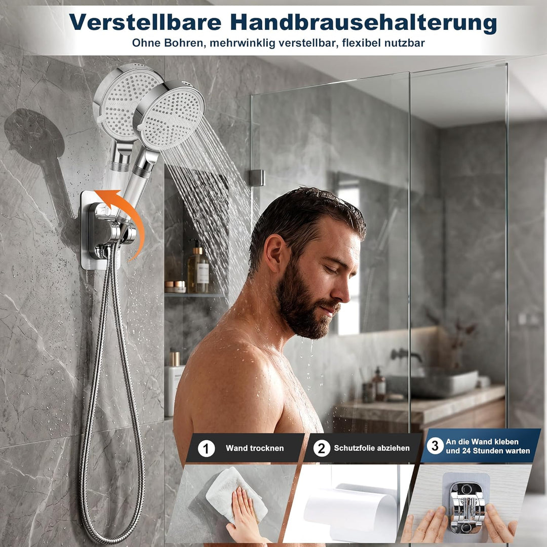 Duschkopf mit Filter, Handbrause mit Schlauch, 6 Strahlarten Duschkopf Wassersparend Hochdruck mit F