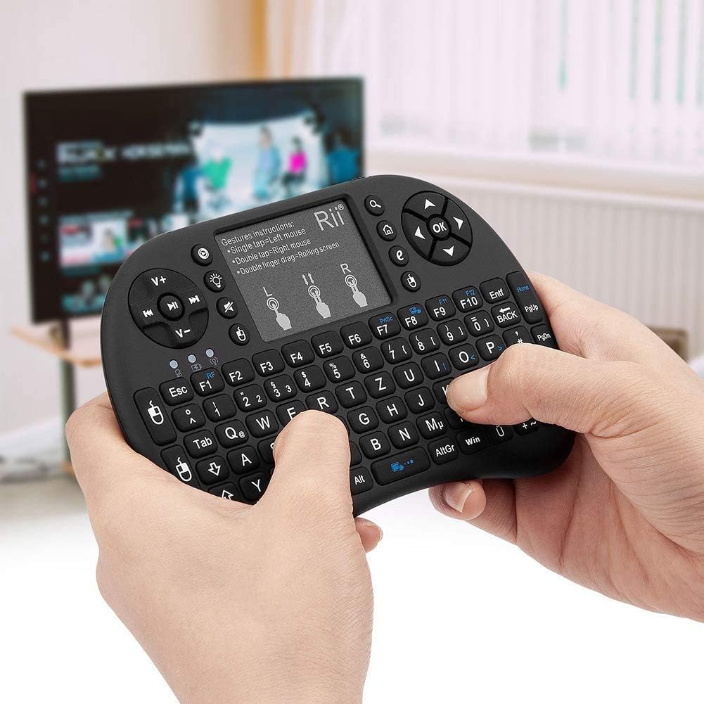 Rii Mini i8+ Wireless (QWERTZ) - Mini Beleuchtete Tastatur mit Multi-Touch Maus-Pad für Smart TV, Mi