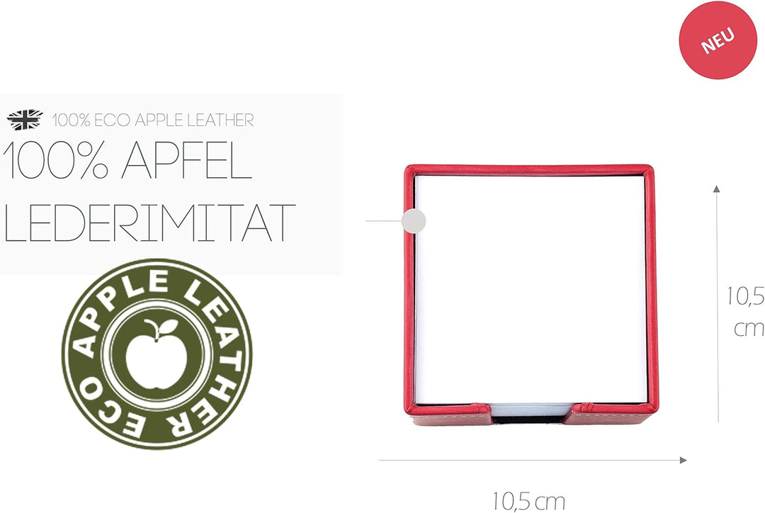 DELMON VARONE - Zettelkasten aus „EcoAppleLeather“ in Rot, Zettelbox aus Recycled Öko Apfel Leder in