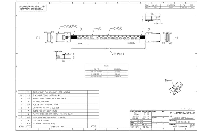 10Gtek [2 Stück] SFF-8087 zu SFF-8087 0.8-Meter Internes Mini SAS Kabel, Mini SAS 36Pin SFF-8087 to