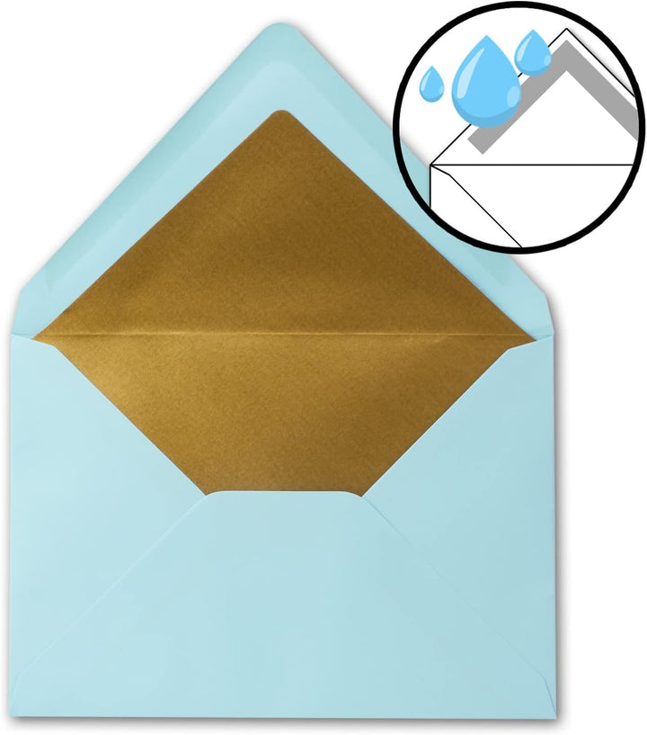 50x metallic Gold-gefütterte Brief-Umschläge DIN C5, hellblau (Blau) - 156 x 220 mm - Nassklebung mi
