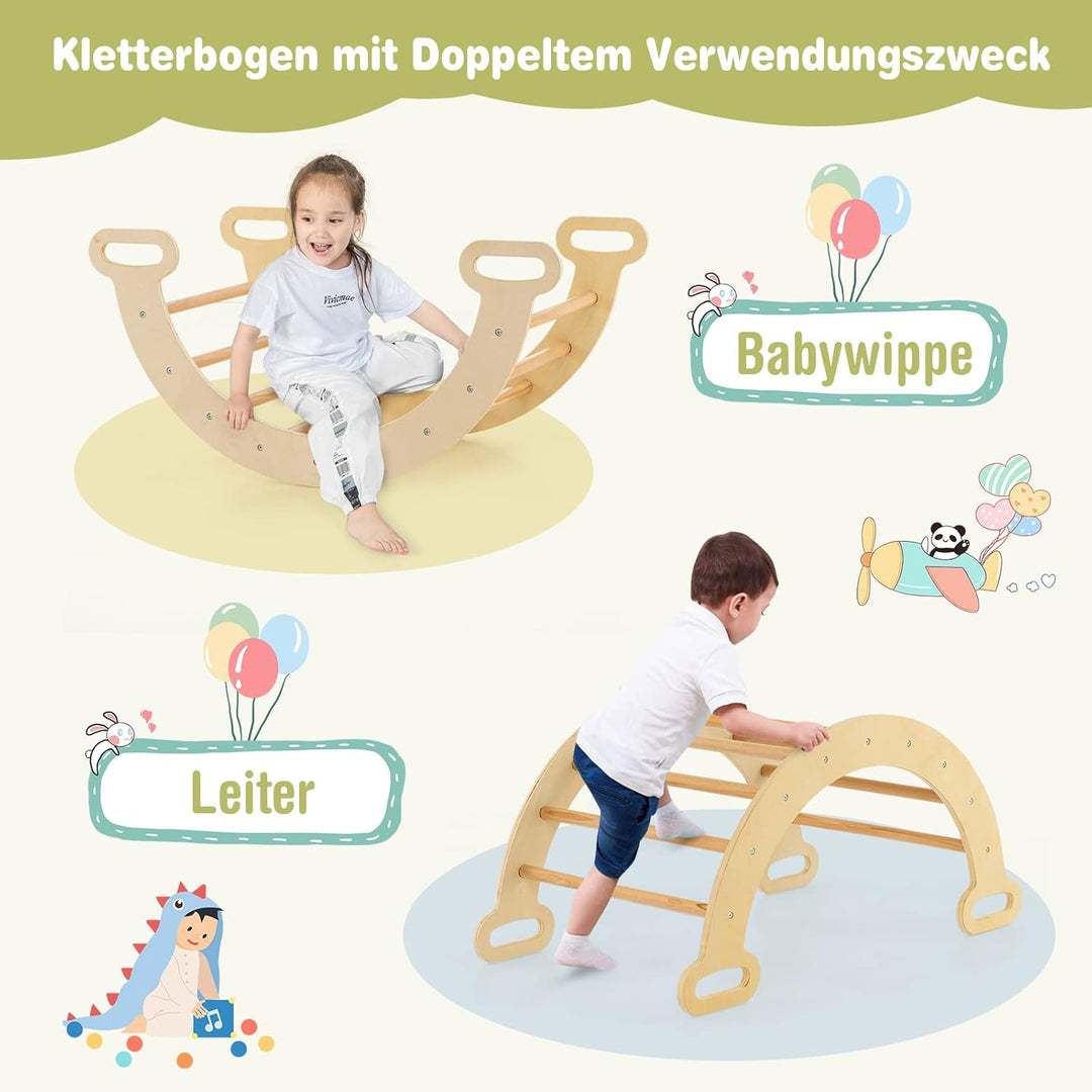 COSTWAY Kletterdreieck mit Rutsche, Kletterbogen, inkl. doppelseitige Rampe, zum Klettern, Rutschen