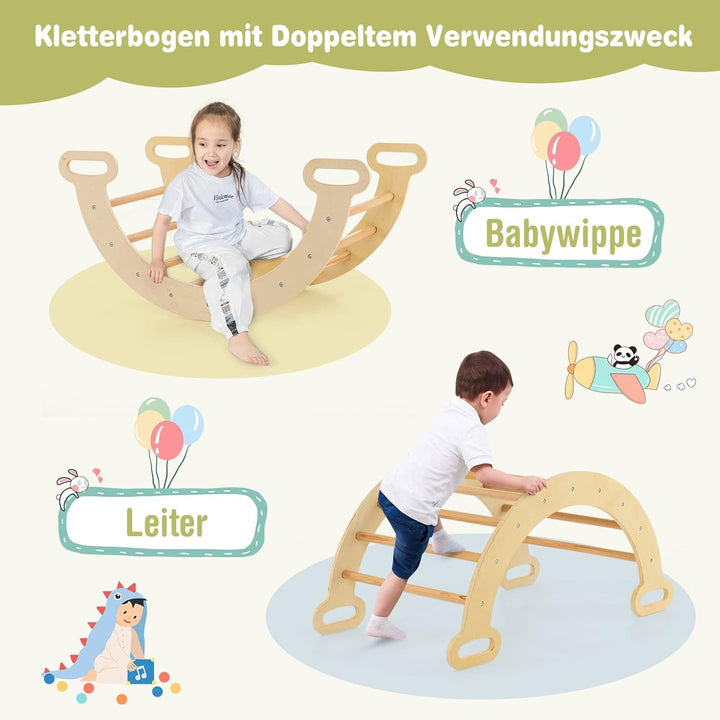 COSTWAY Kletterdreieck mit Rutsche, Kletterbogen, inkl. doppelseitige Rampe, zum Klettern, Rutschen